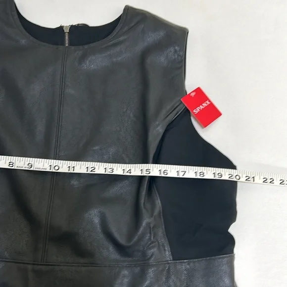 SPANX WOMENS BLACK LEATHER LIKE COMBO FITTED SHEATH DRESS BLACK Sz 1X NEW - Picture 11 of 14